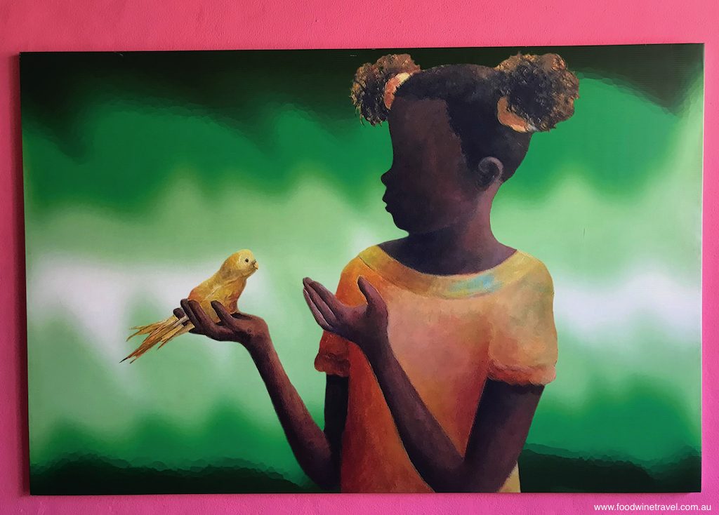 Port Limon Painting of girl with bird