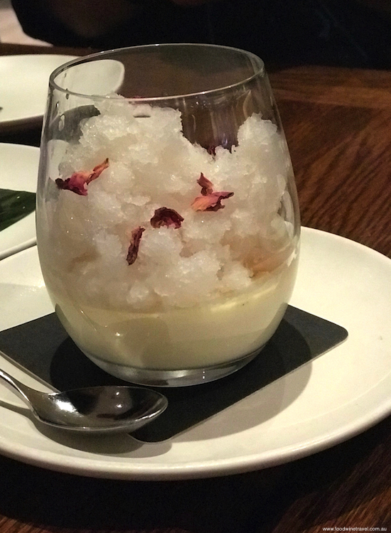 Nu Bambu Sydney Jasmine Tea Panna Cotta with lychee granita and rose petals