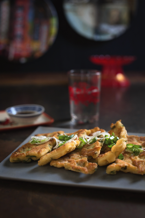 Recipe for Chinese Spring Onion Pancakes, from Dining At Dusk, by Stevan Paul.