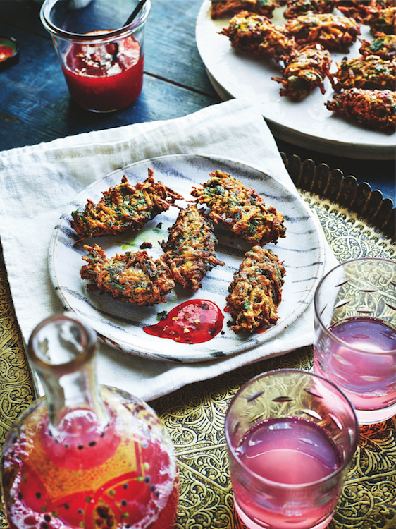 Recipe for Turmeric, Spinach & Sweet Potato Fritters, from Bazaar, by Sabrina Ghayour.