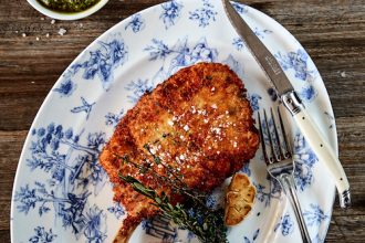 Parmesan & Lemon Thyme Crusted Pork Cutlet, from Bondi Trattoria.