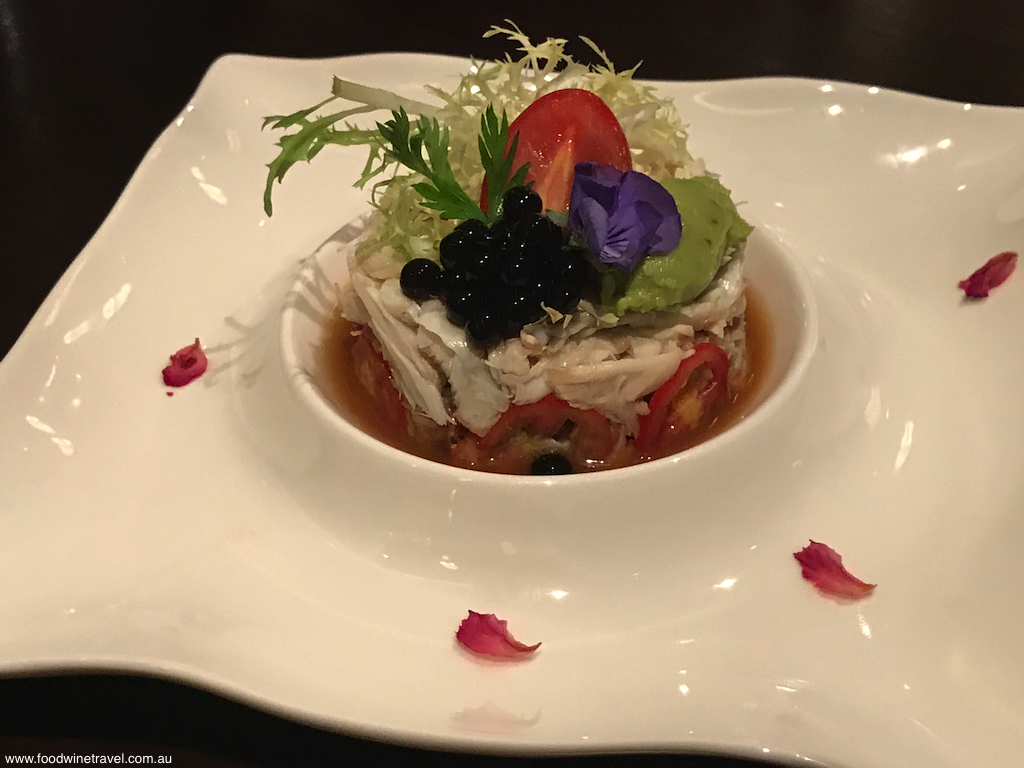 La Chine's crab meat tartar with avocado and black vinegar caviar.