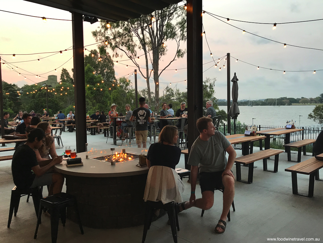 The patio looks out over the Brisbane River, making it a great spot to unwind with a beer.