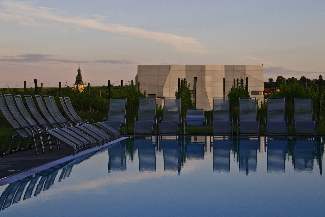 The cube-shaped Loisium and hotel pool, in Lower Austria © Austrian National Tourist Office / Photographer Udo Bernhart.