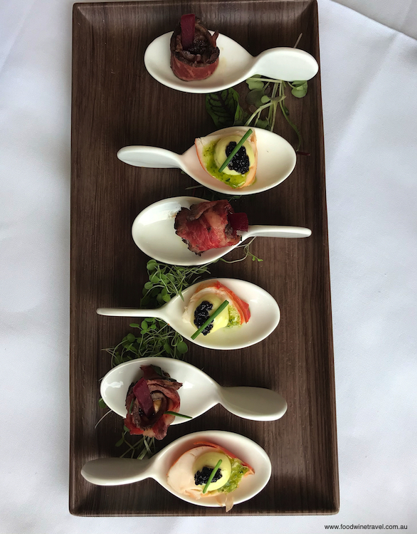 Wagyu beef and lobster roulade canapés at the Paddock & Claw lunch.