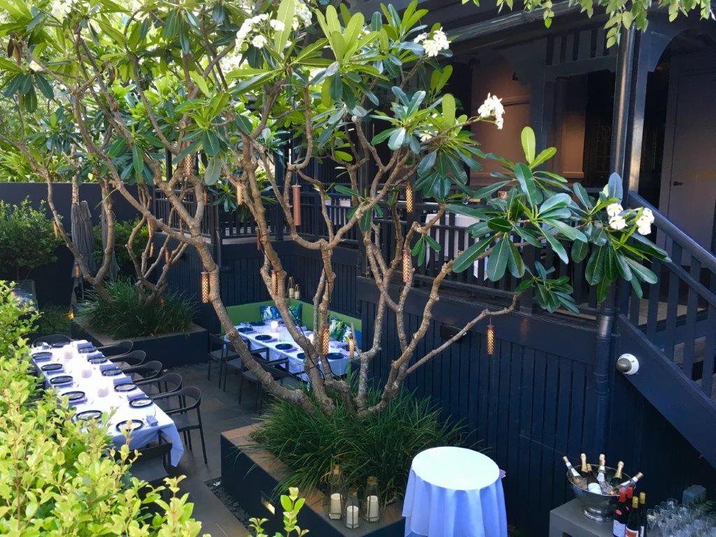 Dining under the frangipani trees in the courtyard is one of the options at Spicers Balfour.