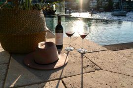 Taylors Summer House Of Shiraz - Campaign - 36 hat and wine by the pool