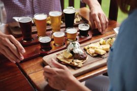 Granite Belt Brewery Stanthorpe craft beer The Brewers Platter matches four dishes with craft beers and cider. Photo: Tourism and Events Queensland.