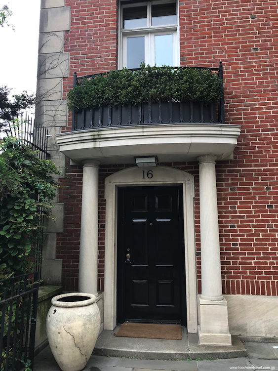 The door of a house in Sutton Square that Dean Martin and Judy Holliday enter in Bells Are Ringing. New York movie tour