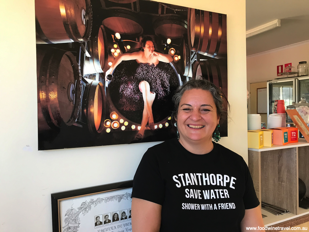 Robert Channon winemaker Paola Cabezas greets Stanthorpe's Grazing visitors.