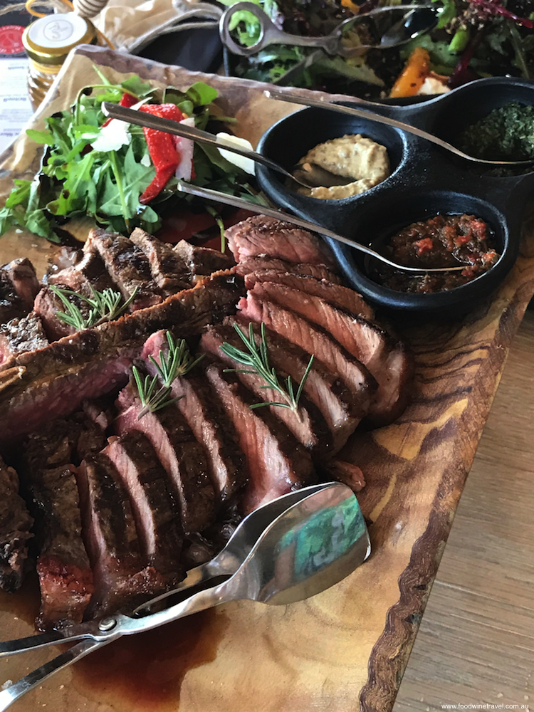 Clifford's one kilo steak cooked on the iron grill.