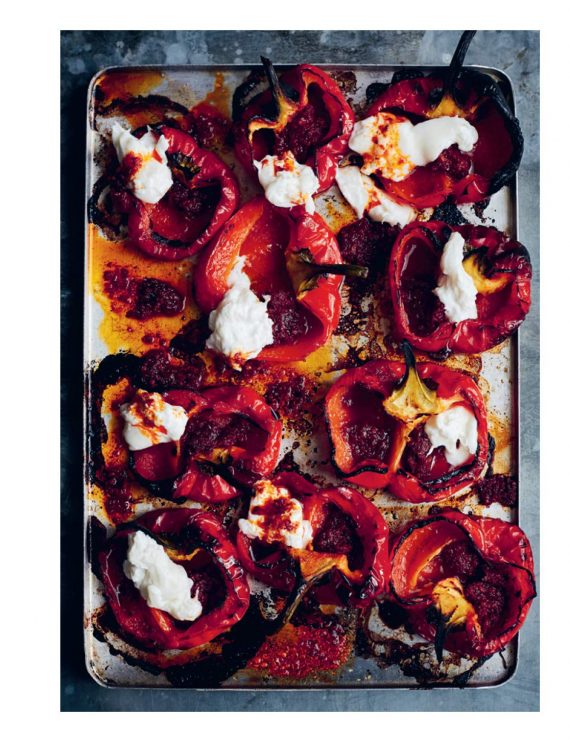 Roast Peppers With Burrata and ’Nduja, from Diana Henry's book, From The Oven To The Table.