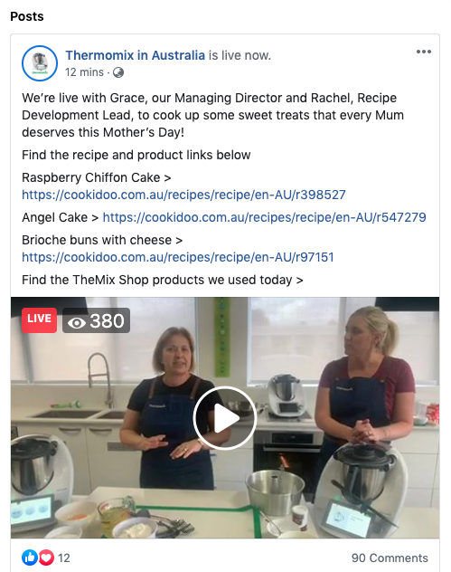 Thermomix in Australia Facebook page live-streamed videos