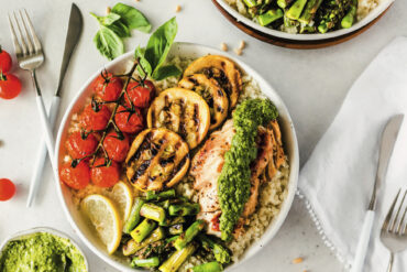 Recipe for Basil Pesto Chicken Power Bowls, from Clean Paleo.