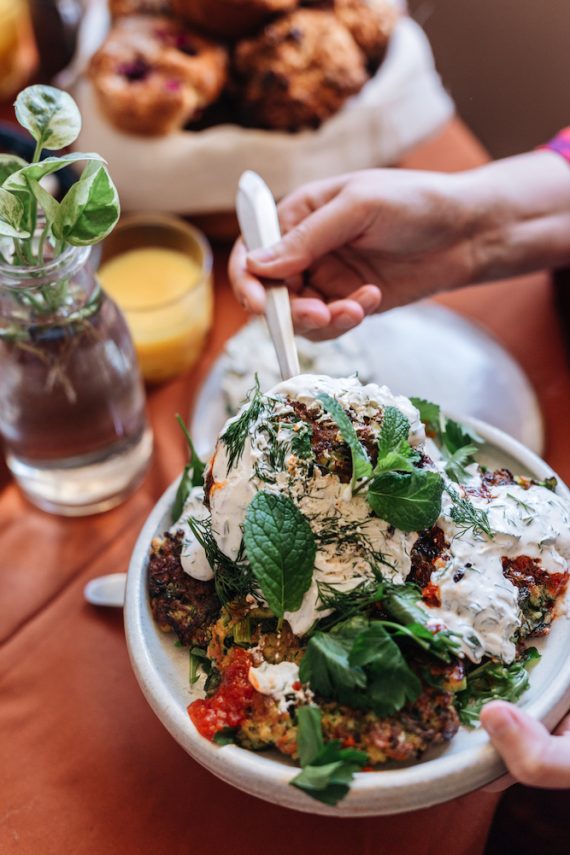 Recipe from Haloumi and Zucchini Fritters, from The Shared Table, by Clare Scrine.