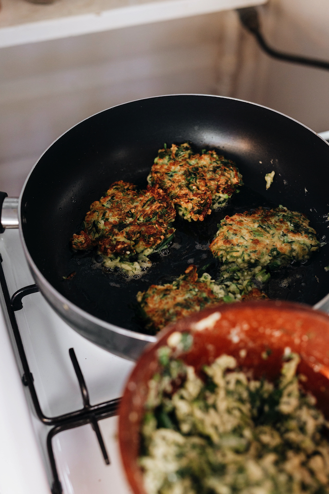 Recipe from Haloumi and Zucchini Fritters, from The Shared Table, by Clare Scrine.