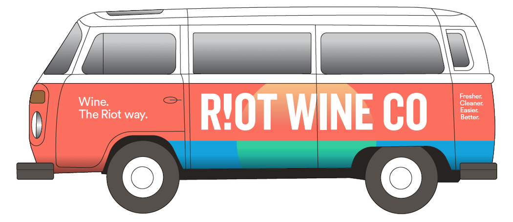 Riot Wine Co Rose Spritz in a can kombi van