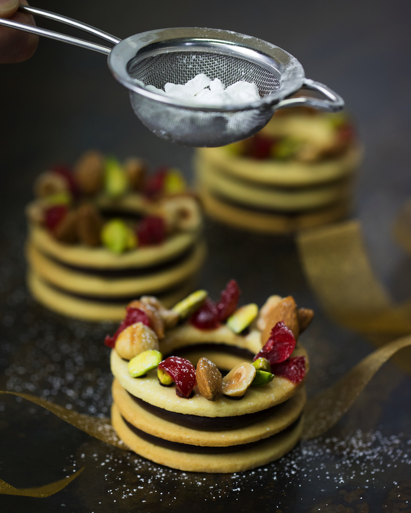 Shortbread stack is made to look like a Christmas wreath.