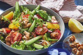 Recipe for Salmon and Orange Salad with Caramelised Walnuts, from The Heart Health Guide.