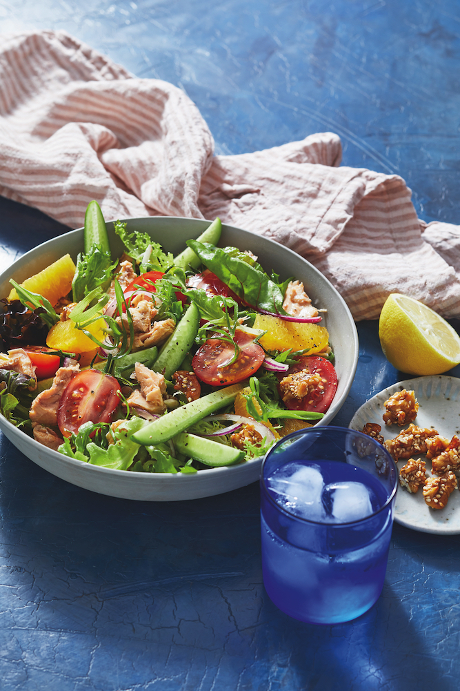 Recipe for Salmon and Orange Salad with Caramelised Walnuts, from The Heart Health Guide.