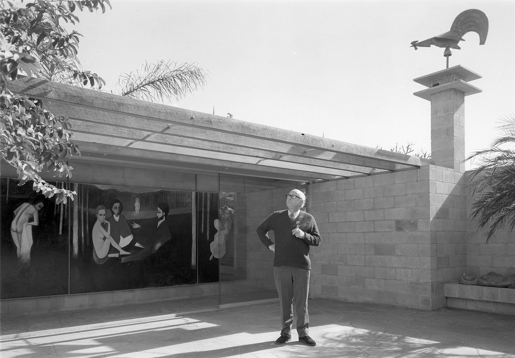 Brian Johnstone standing in the Johnstone Gallery courtyard, Bowen Hills, Queensland, ca. 1971. Arthur Davenport Photographs 1955–1992, 27642/1253, John Oxley Library, State Library of Queensland.