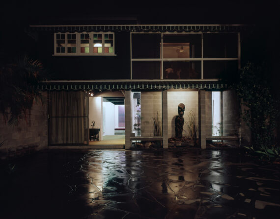 Johnstone Gallery courtyard at night, Cintra Road, Bowen Hills, ca. 1970. Arthur Davenport Photographs 1955–1992, 27642/1185, John Oxley Library, State Library of Queensland.