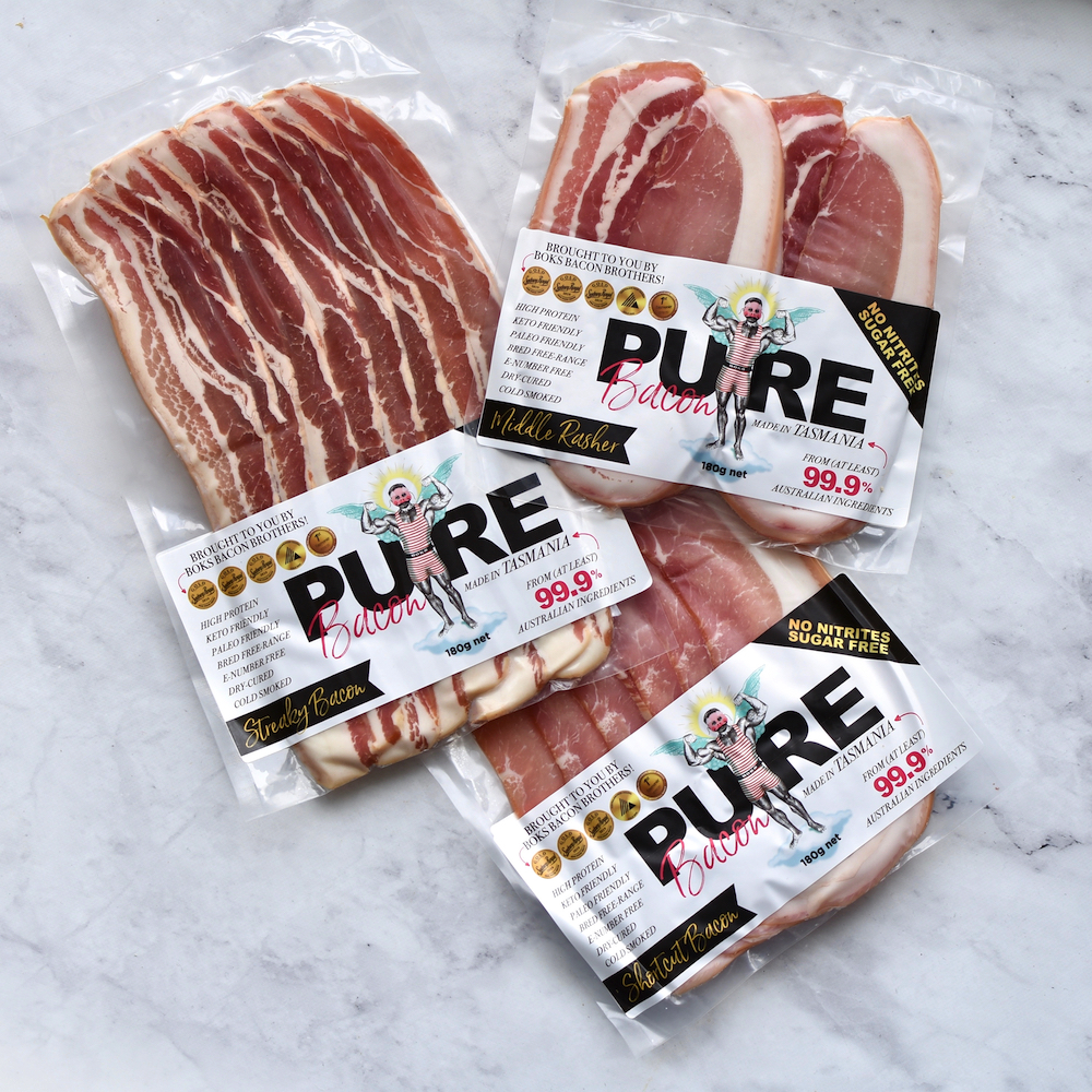 Boks Pure Bacon has no nitrites and is free of honey and sugar.