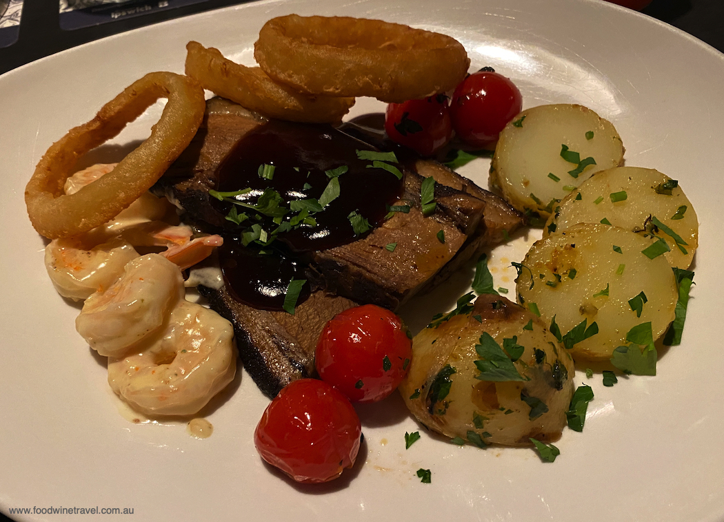 Flavours of Ipswich The Prince Alfred's Classic Surf & Turf on the menu for Flavours.