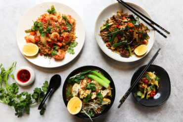 Four delicious (and sustainable) dishes created by Diana Chan for P'Nut Street Noodles.