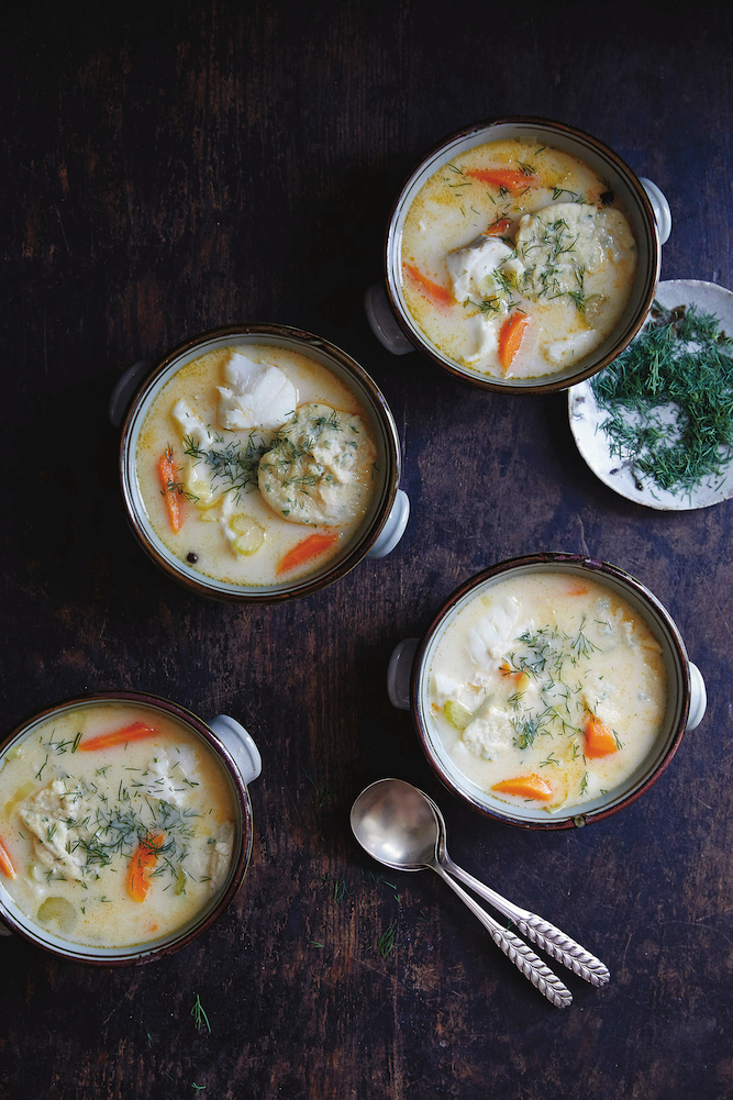 Creamy Fish Soup with Parsley Dumplings, from Amber & Rye: A Baltic Food Journey.