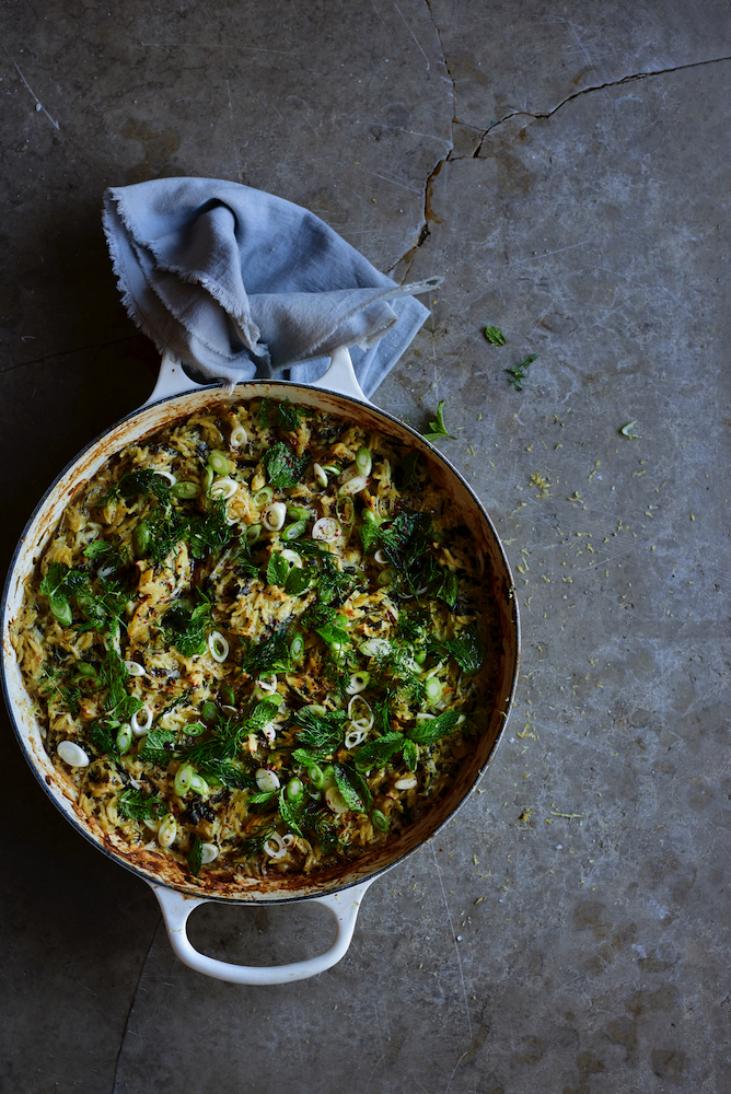 Preserved Lemon and Herb-Baked Orzo, from Anna Jones' One Pot, Pan, Planet.