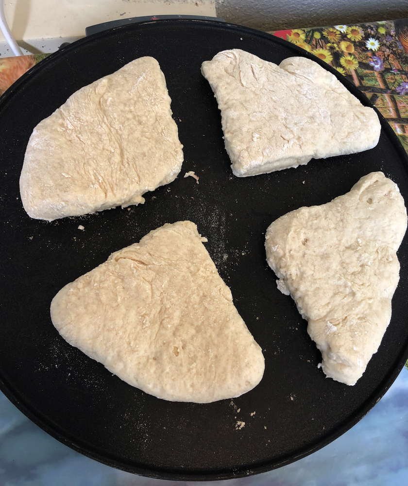 The dough is cut into four segments or ‘farls’ that are cooked on a hot griddle.
