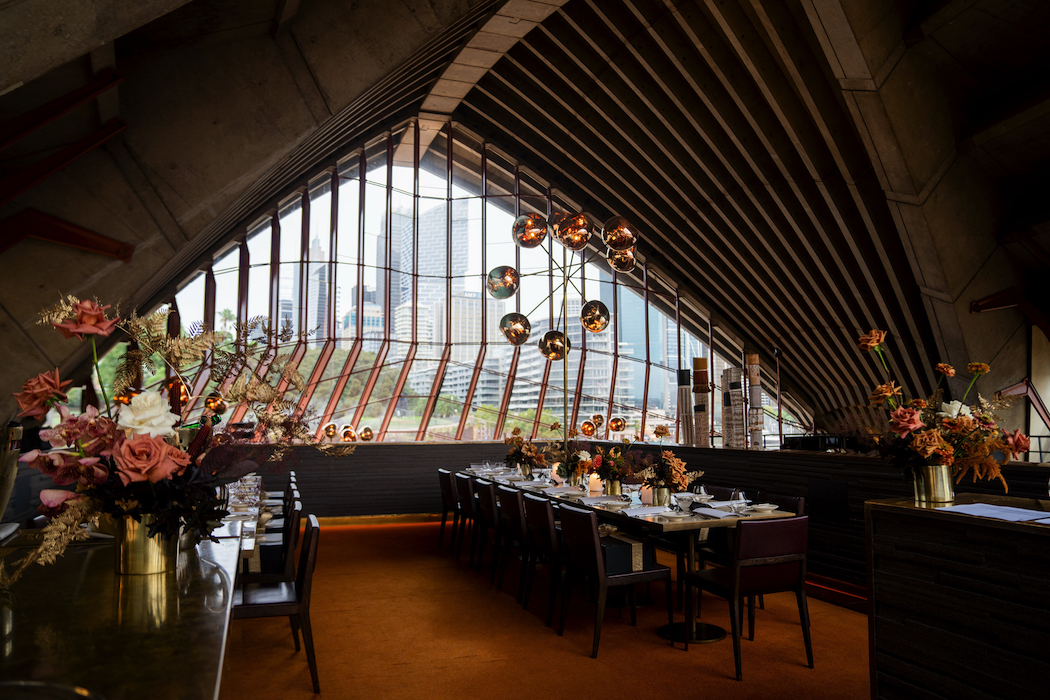 The tables set for dinner in the Opera Circle at Bennelong.