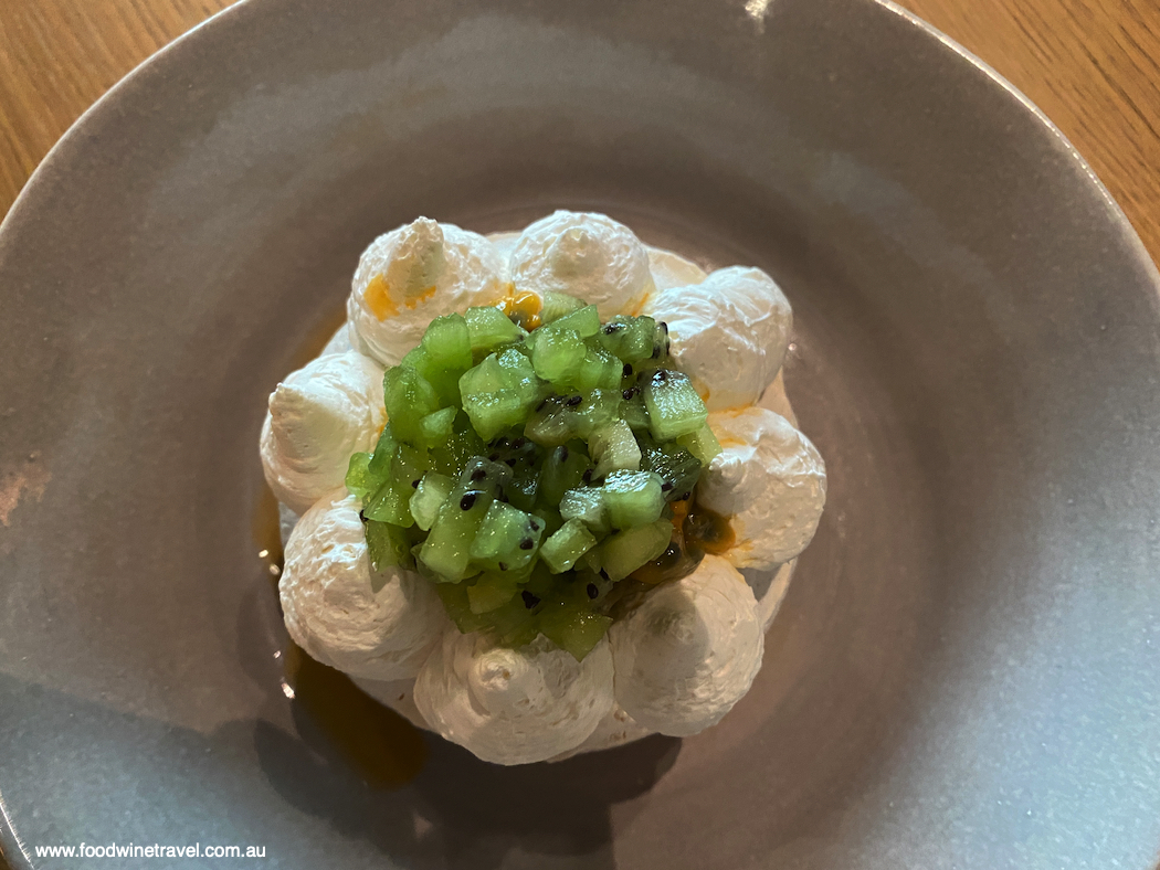 Pavlova, on the menu at Tiaki restaurant in the New Zealand pavilion.