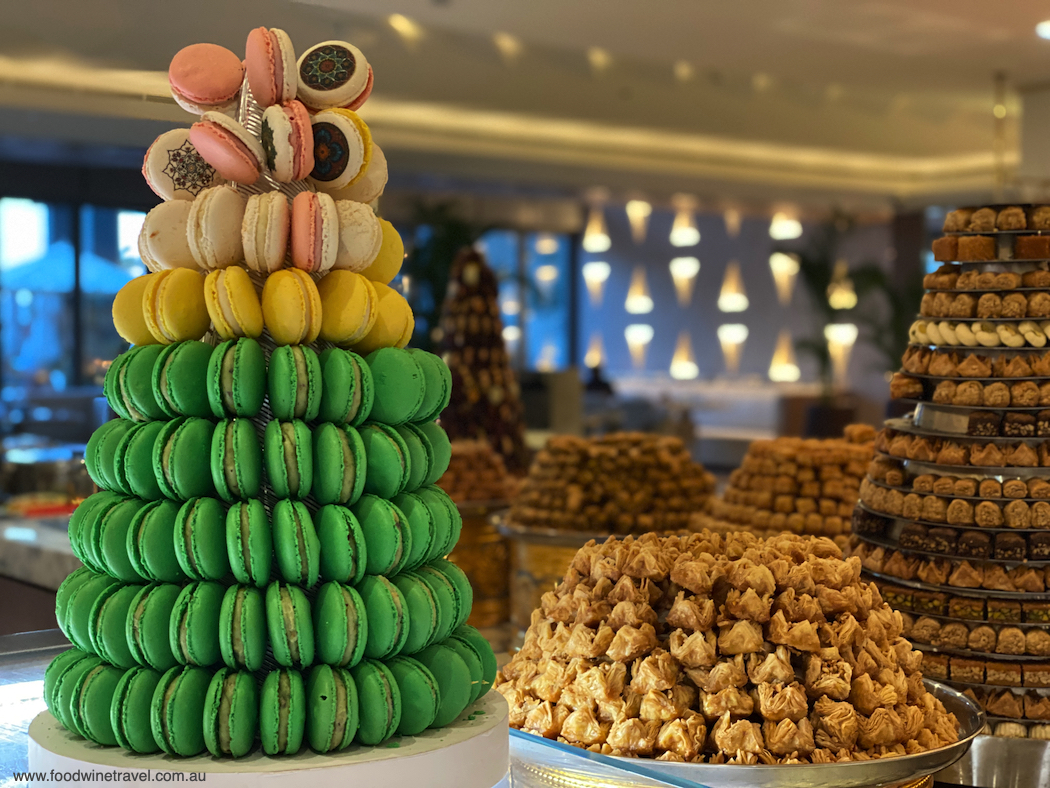 A tower of macarons, one of a number of sweet towers to choose from.