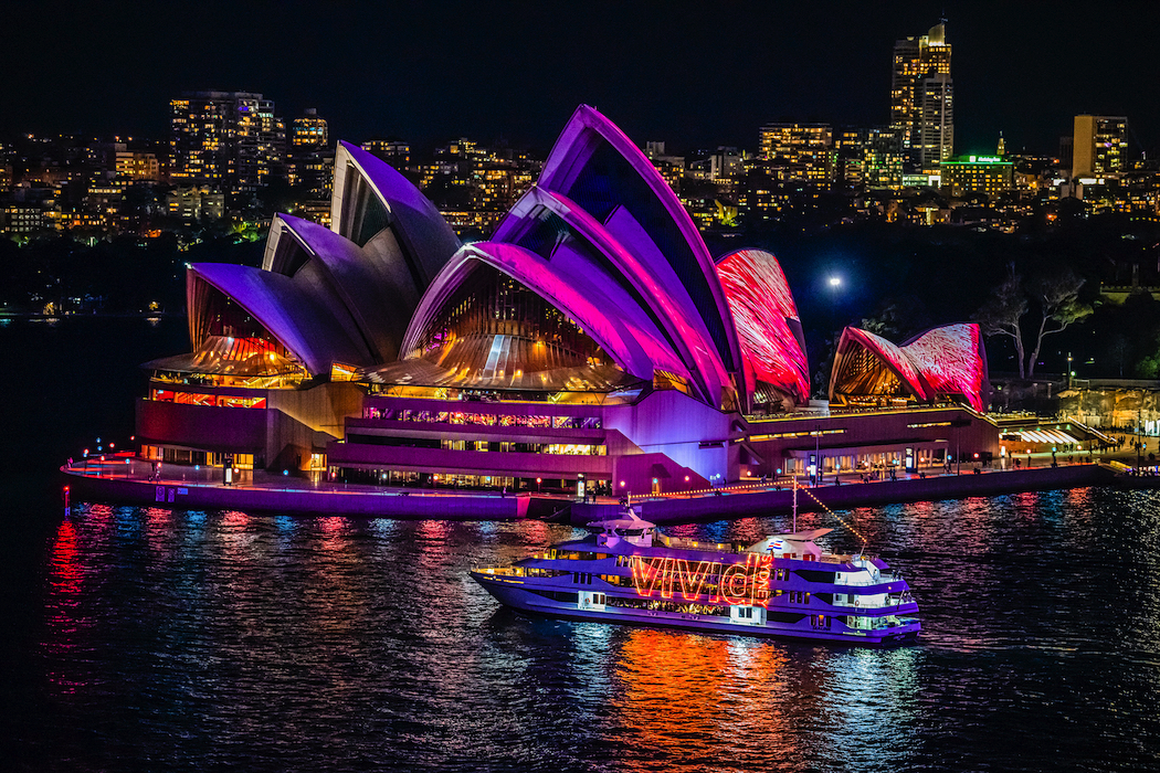 Enjoy a dinner cruise with Captain Cook Cruises during Vivid Sydney.