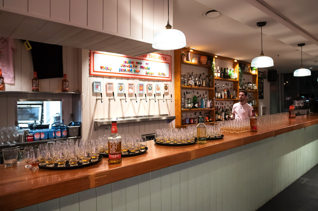 Dubliner drinks lined up for tasting at the launch in About Time Bar in Bligh Street.