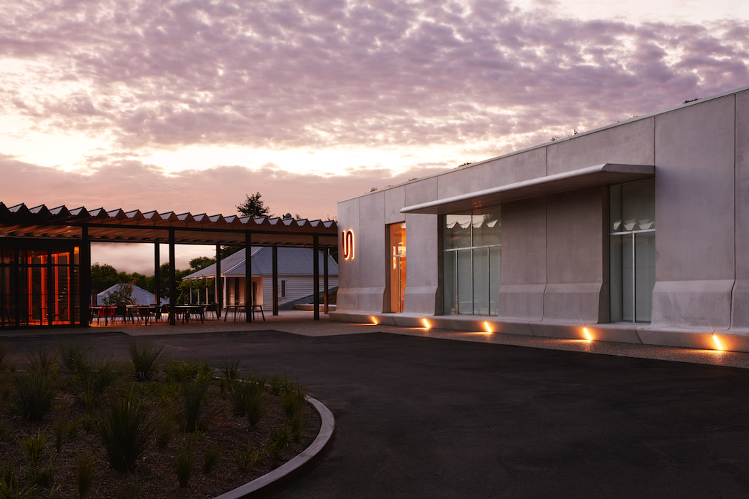 Ramox Café to the left, and the Art Museum at right. Just visible in between is Arthur Boyd's original studio, now the visitor centre. Photo by Zan Wimberley.