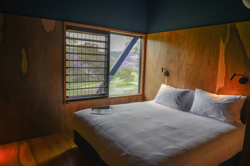The 32 double bedrooms, each with its own ensuite, are lined with locally sourced blackbutt. Photo by Katie Rivers.