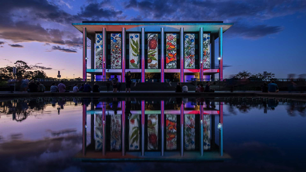 The National Library of Australia illuminated during Enlighten. Photo: Visit Canberra.