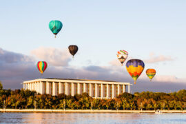The National Library during Canberra's Balloon Spectacular. Photo: Visit Canberra.