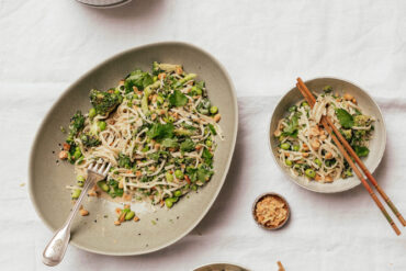 Enjoy this recipe for Lime Miso Noodles + Broccoli from Two Raw Sisters.