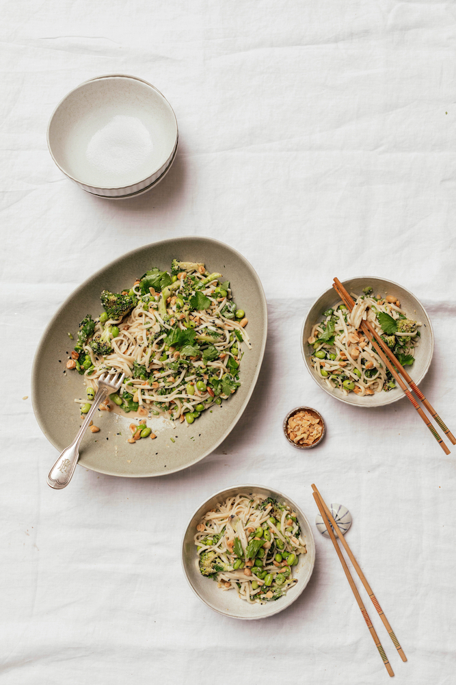 Enjoy this recipe for Lime Miso Noodles + Broccoli from Two Raw Sisters.