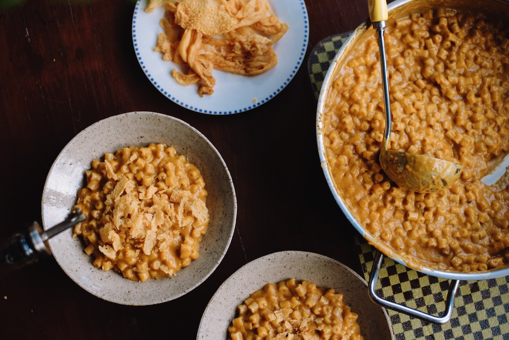 Carrot mac ’n’ cheese with crunchy cheese crumbs, from The Shared Kitchen, by Clare Scrine.