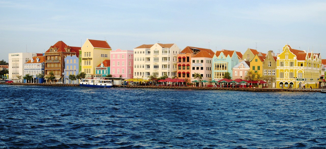 The famous row of multi-coloured buildings in Willemstad, Curaçao.