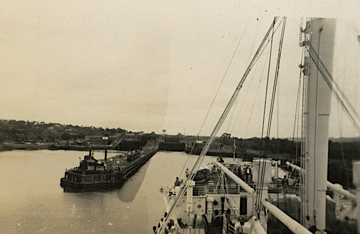 MV Tahitien entering the Panama Canal, October 1953.