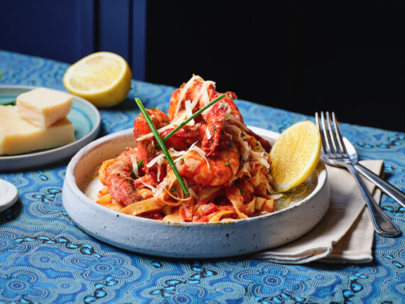 Mark Olive’s quick and easy Lemon Myrtle Prawn Linguine is one of the recipes in a free downloadable book.