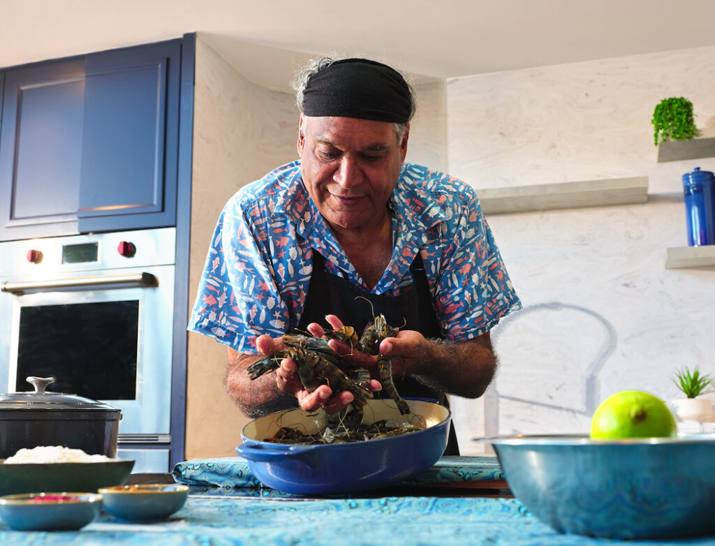 Mark Olive with ASC certified Pacific Reef black tiger prawns.