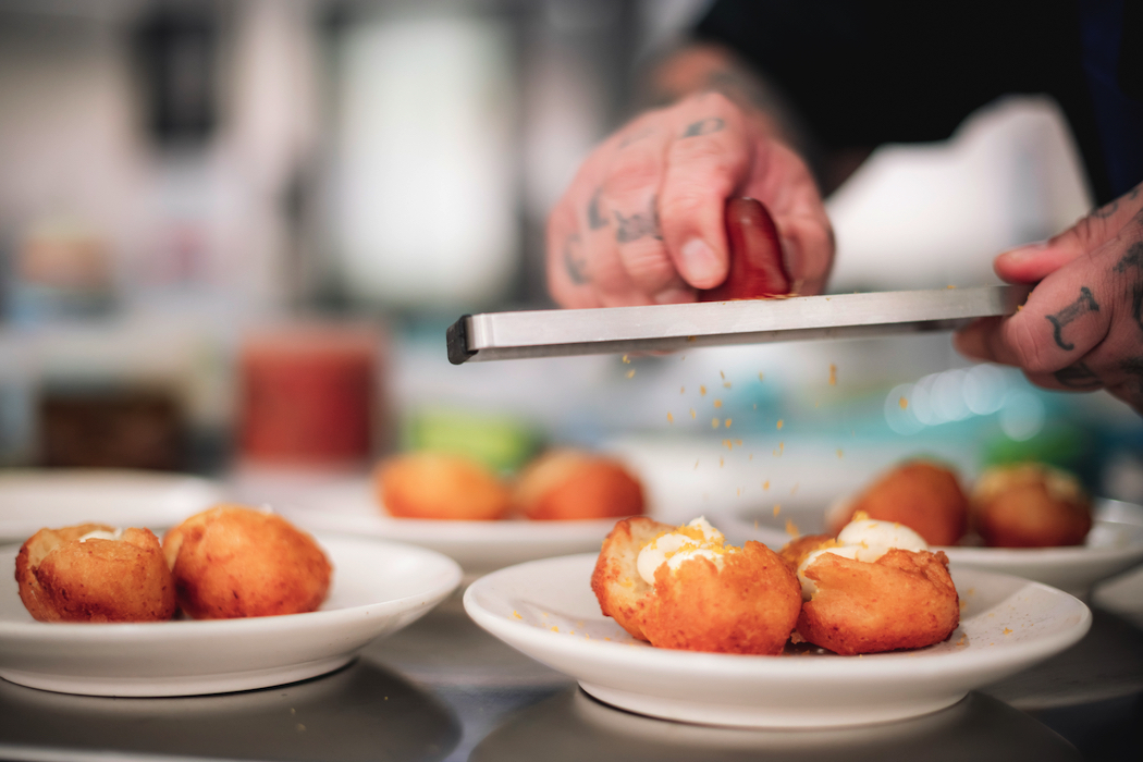 Savoury donuts with whipped cod roe, a great match for NON 3.