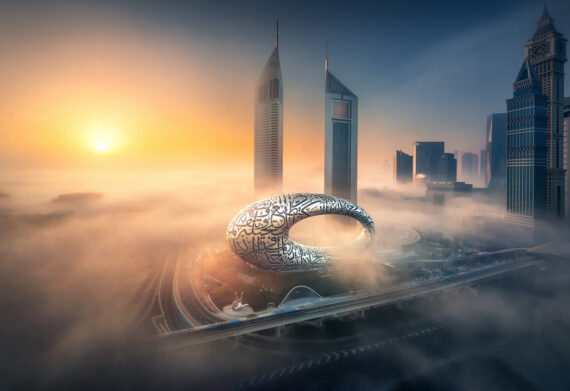 The Museum of the Future stands out against the Dubai skyline.